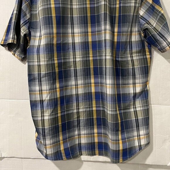 Marmot Men's Large Blue/Yellow Plaid Lightweight Button Front Short Sleeve Shirt - Picture 7 of 7